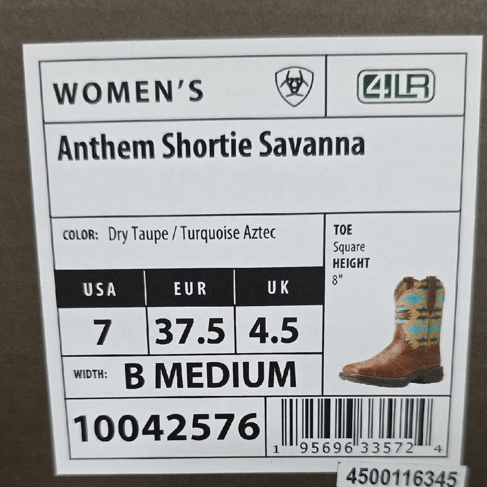 Ariat Anthem Shortie Savanna Western Boot Dry Taupe Turquoise Aztec - Size 7 - Picture 13 of 14